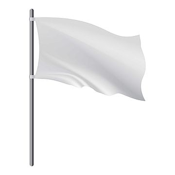 a white flag waving in the wind on top of a metal pole, isolated against a white background