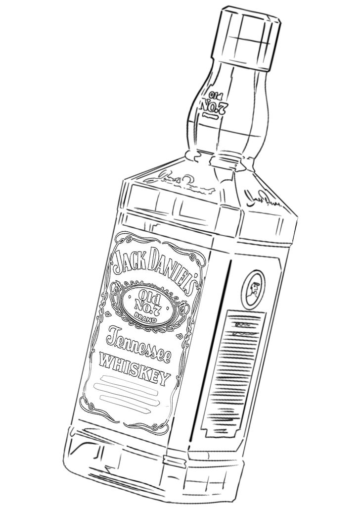 an ink drawing of a bottle of jack daniels single cask kentucky straight bourbon whiskey