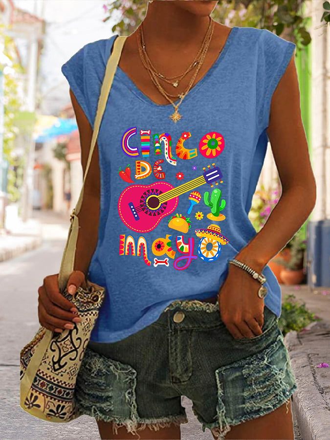 Product Name: Cinco de Mayo Casual Print Tank Top Item NO.: 2023040366SBE Weight: 0.2 kg = 0.4409 lb = 7.0548 oz Category: Clothing> Women> T-Shirts Tag: New In, Cinco de Mayo Creation Time: 2023-04-05 Description Material: Polyester Pattern Type: Print Sleeve Type: Sleeveless Style: Casual Neckline: V-neck Thickness: Moderate Occasion: Daily *The item does not include any accessories in the picture, unless stated otherwise in the product description. Size chart Size Bust Length CM INCH CM INCH Blue Sleeveless T-shirt With Letter Print, Oxford Street London, Print Tank Top, Women T Shirts, Printed Sleeves, Cheap Clothes, Print Tank, Printed Tank Tops, Graphic Tees Women