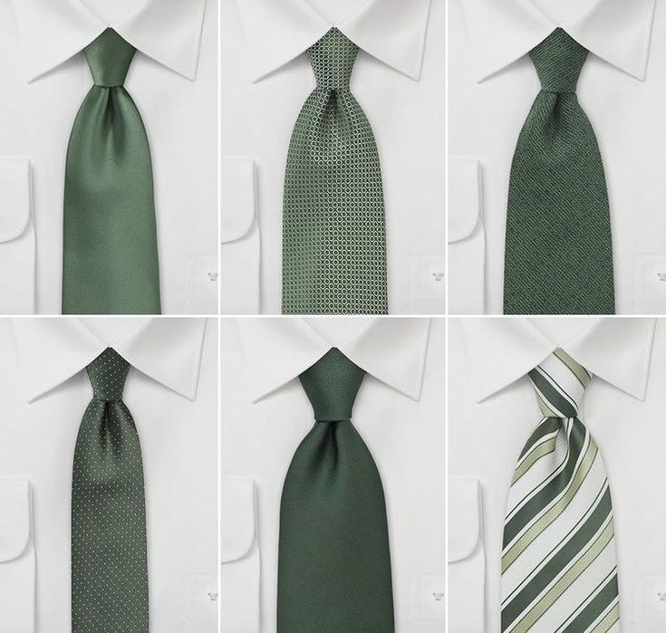 four different ties are shown in six different pictures, one is green and the other is white