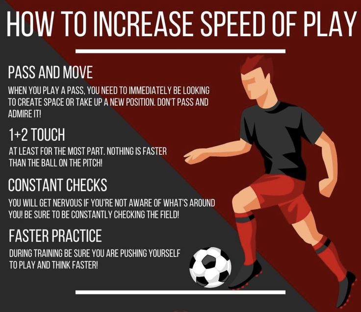 a man kicking a soccer ball with instructions on how to increase speed and play it