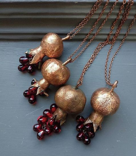 Pomegranate Necklace, Pomegranate Art, Pomegranate Jewelry, Found Object Jewelry, Embroidery Crochet, Fruit Jewelry, Craft Handmade, Copper Necklace, Unique Pendant