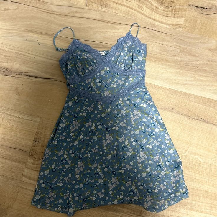 Only Worn Once. Basically Brand New. Super Stretchy Material And Good Quality Cute Blue V-neck Mini Dress, Blue Floral Print Mini Dress With Spaghetti Straps, Blue Floral Mini Dress With Spaghetti Straps, Cute Blue Spaghetti Strap Dress, Trendy Blue Floral Print Dress, Cute Blue Dress With Spaghetti Straps, Ruffle Layered Dress, Flowy Summer Dress, Flowy Summer Dresses