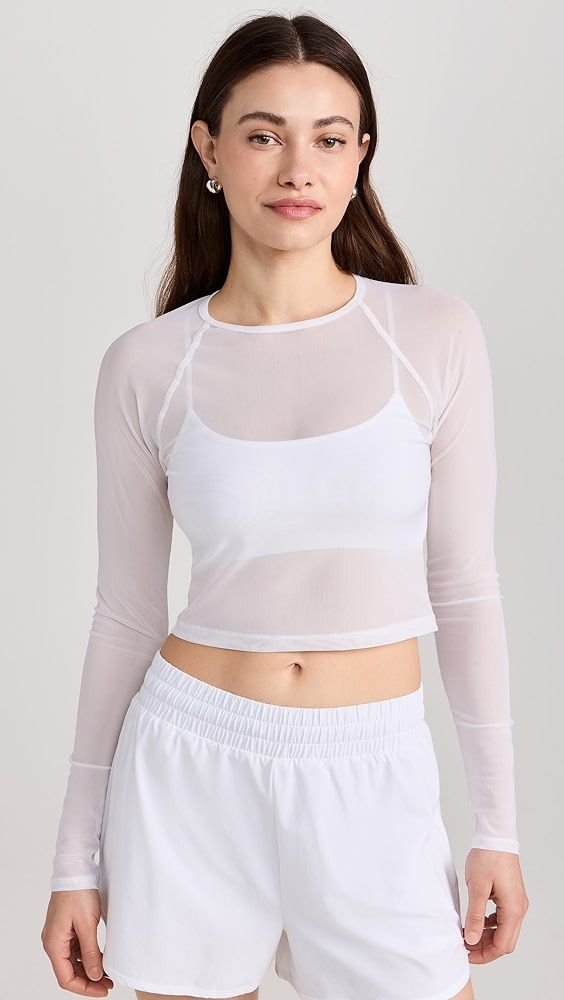 White Mesh Top, Long Sleeve Cropped Top, From Beyond, Beyond Yoga, Mesh Long Sleeve, White Mesh, White Brand, Yoga Tops, White Crop Top