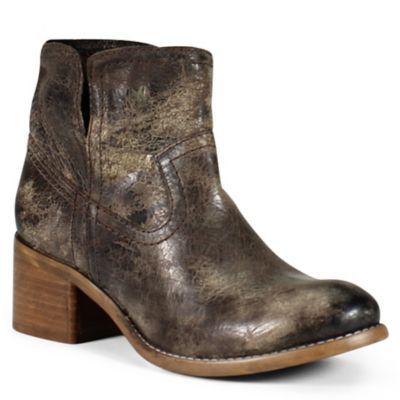 The WALNUT GROVE bootie by Diba True has a western vibe that meets the comfortable, casual style. This pull-on bootie is a staple at concerts, festivals, and fun all season. Thick stitching, antiquing and 2-inch stacked block heel add the right amount of western flair to this must-have addition to your wardrobe. Pull- on Genuine leather Padded insole True to size Stacked heel Hand finished distressing gives each pair its own unique appearance. Almost like wearing a one of a kind. Western Ankle-high Moto Boots With Stacked Heel, Fall Ankle Boot Booties For Rodeo, Western Snip Toe Booties For Fall, Western Style Booties For Rodeo In Fall, Fall Ankle Moto Boots For Western-themed Events, Western-themed Ankle Moto Boots For Fall, Western-themed Fall Ankle Moto Boots, Western Moto Boots With Stacked Heel For Fall, Western Ankle-high Booties With Stacked Heel