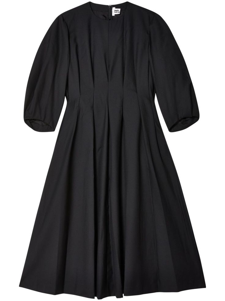 black wool-cashmere blend pleat detailing concealed rear zip fastening crew neck three-quarter length sleeves straight hem mid-length Noir Kei Ninomiya, Kei Ninomiya, Midi Dress Black, Wardrobe Edit, Pleated Midi Dress, Exclusive Fashion, Cashmere Wool, Midi Length Dress, Black Midi Dress