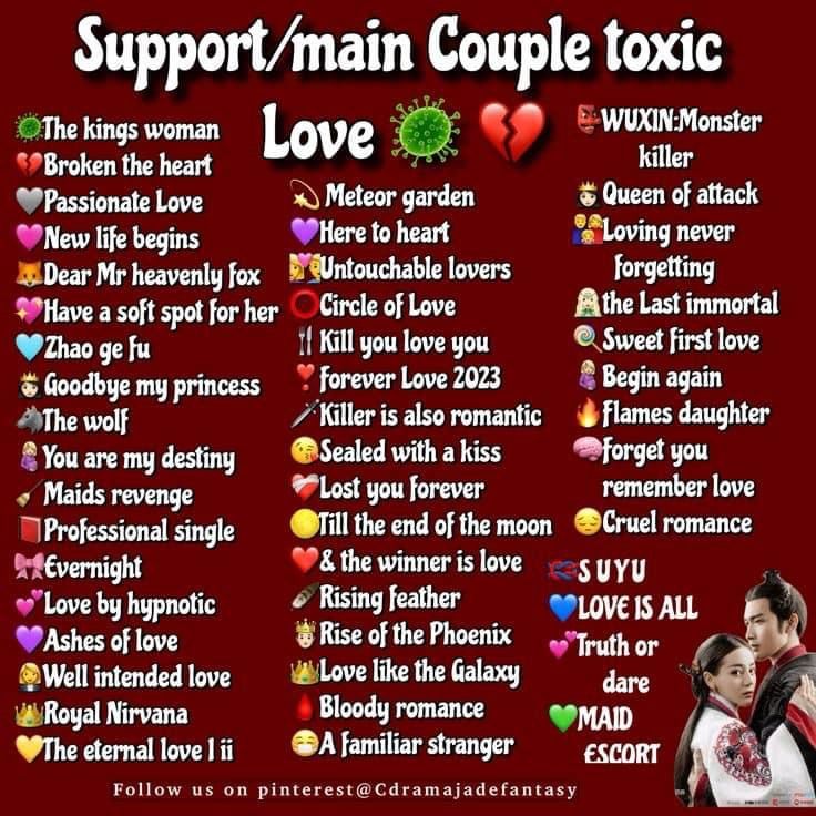 a poster with the words support / main couple toxiic and love on it