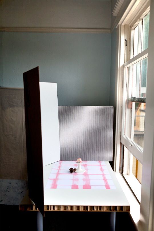 an empty table in front of a window