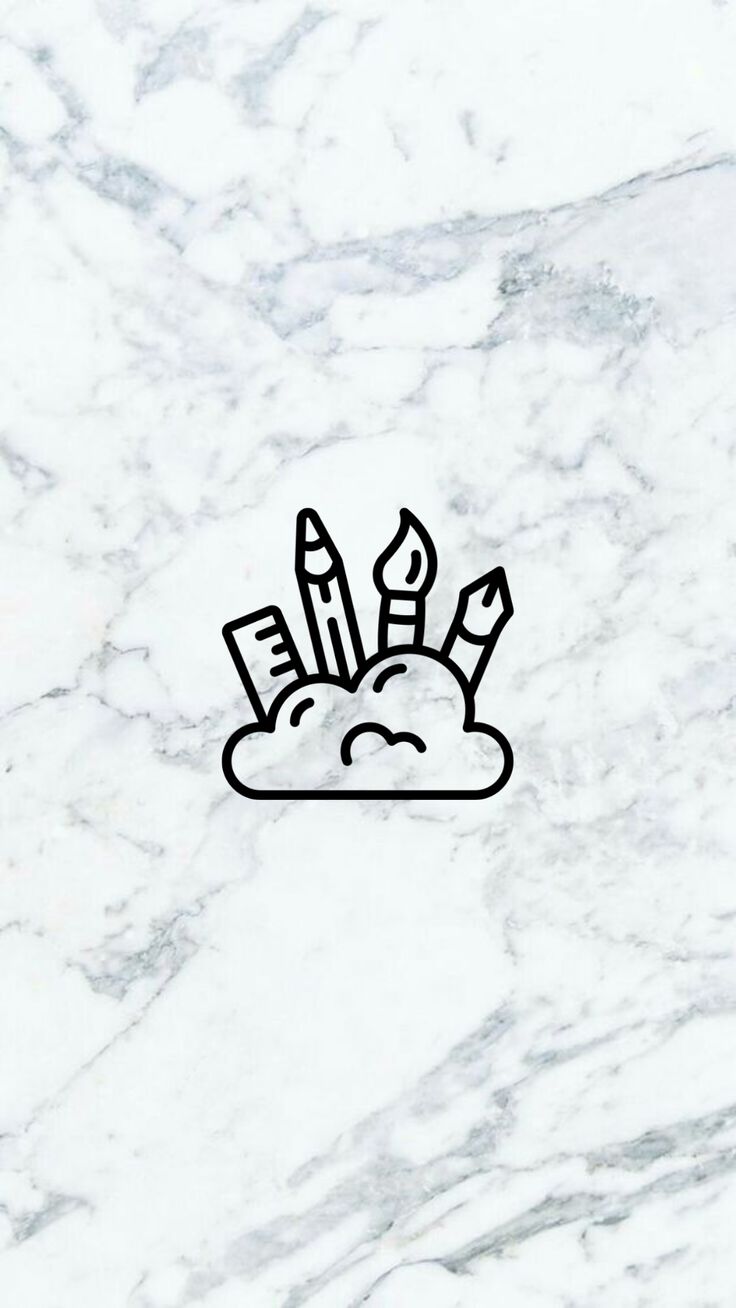 a sticker with pencils sticking out of it on a marble surface, in the shape of a cloud