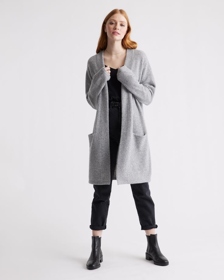 Part sweater, part coat, 100% cozy. This is the piece you’ll turn to every time there’s a chill in the air. Designed with a relaxed fit, our Superfine Merino Wool Sweater Coat is easy to layer over jeans or with one of our tencel dresses for a casual, laidback look. It’s so soft and comfy you might never take it off.  | Quince | Women's Superfine Merino Wool Sweater Coat in Heather Grey, Size Small Winter Relaxed Fit Sweater Coat For Cold Weather, Casual Sweater Coat For Winter Daywear, Cozy Winter Outerwear For Daywear, Winter Long Sweater Coat For Daywear, Winter Long Sleeve Sweater Coat For Daywear, Winter Long-sleeve Sweater Coat, Long Sweater Coat For Winter Daywear, Long Sleeve Sweater Coat For Winter Daywear, Gray Relaxed Fit Outerwear For Everyday