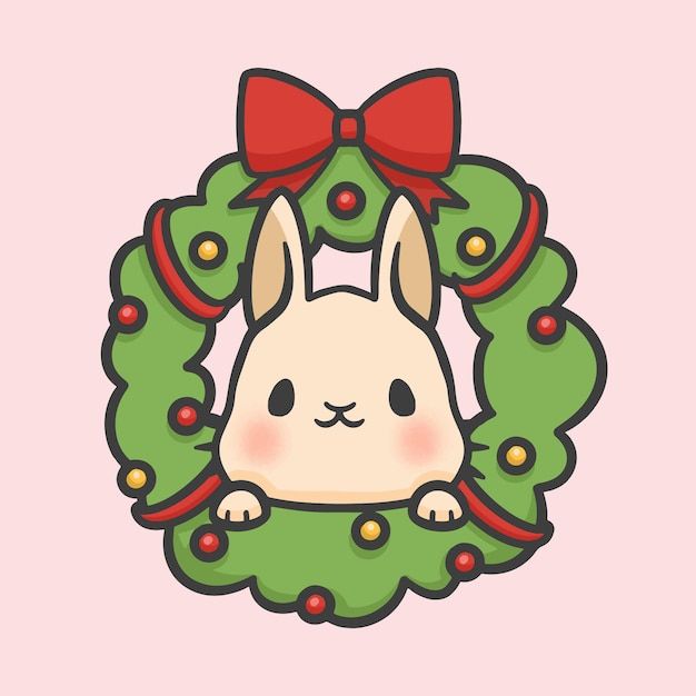 a cartoon bunny with a wreath around its neck