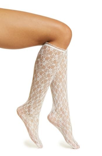 Add a delicate touch that goes all the way down to your toes with these dainty lace socks. 65% acrylic, 33% polyester, 2% spandex Machine wash, dry flat Imported Lace Socks, Knee High Socks, Way Down, High Socks, All The Way, Hosiery, High Heel, Knee High, The Way