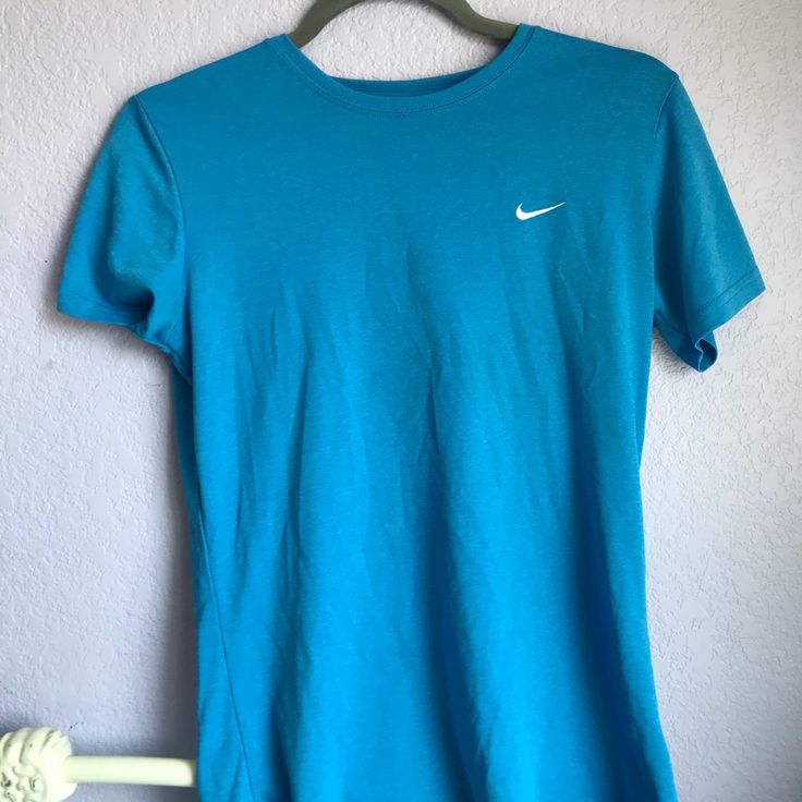 Thrift Store Find That Is Practically Brand New. No Marks, Stains, Rips Etc. Athletic Fabric. Super Comfy And Soft Blue Fitted Workout T-shirt, Light Blue Short Sleeve Sports Top, Light Blue Short Sleeve Tops For Sports, Blue Cotton Workout T-shirt, Blue Cotton T-shirt For Workout, Blue Short Sleeve Workout T-shirt, Light Blue Short Sleeve Tops For Workout, Nike Blue Short Sleeve T-shirt, Fitted Blue T-shirt For Workout