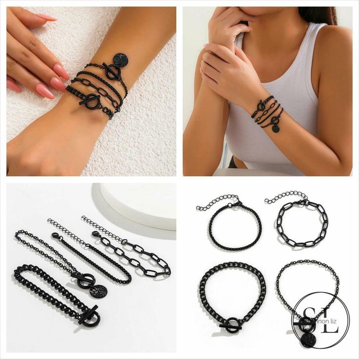 Black Multi Layered Bracelets www.shannonliz.com

 #accessoryaddict #layeredjewelry #jewelryinspiration #trendyaccessories #accessoryoftheday #daintyjewelry #womensaccessories #OOTD #jewelrytrends #jewelryfashion Black Punk Chain Bracelet As A Gift, Black Punk Style Chain Bracelet For Gift, Black Punk Style Chain Bracelet As Gift, Punk Style Black Chain Bracelet Gift, Casual Adjustable Black Chain Bracelet, Casual Black Adjustable Chain Bracelet, Elegant Black Metal Wrap Bracelet, Black Edgy Bracelets As Gift, Black Metal Wrap Bracelet For Gift