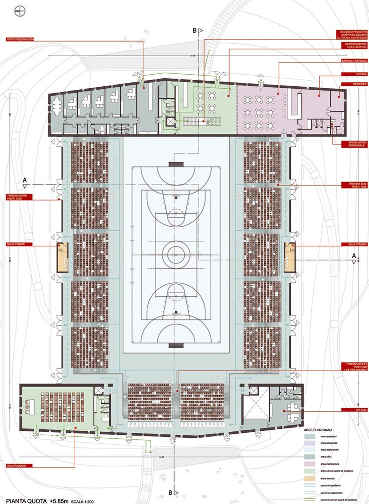 an architectural drawing of a basketball court