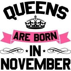 queens are born in october with pink ribbon and crown on white background, text reads queens are born in october