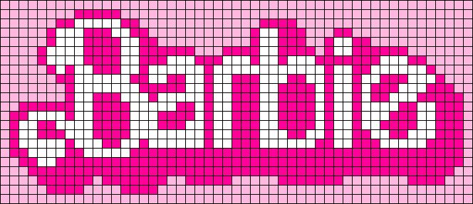 a pink and white cross - stitch pattern with the word love spelled in large letters