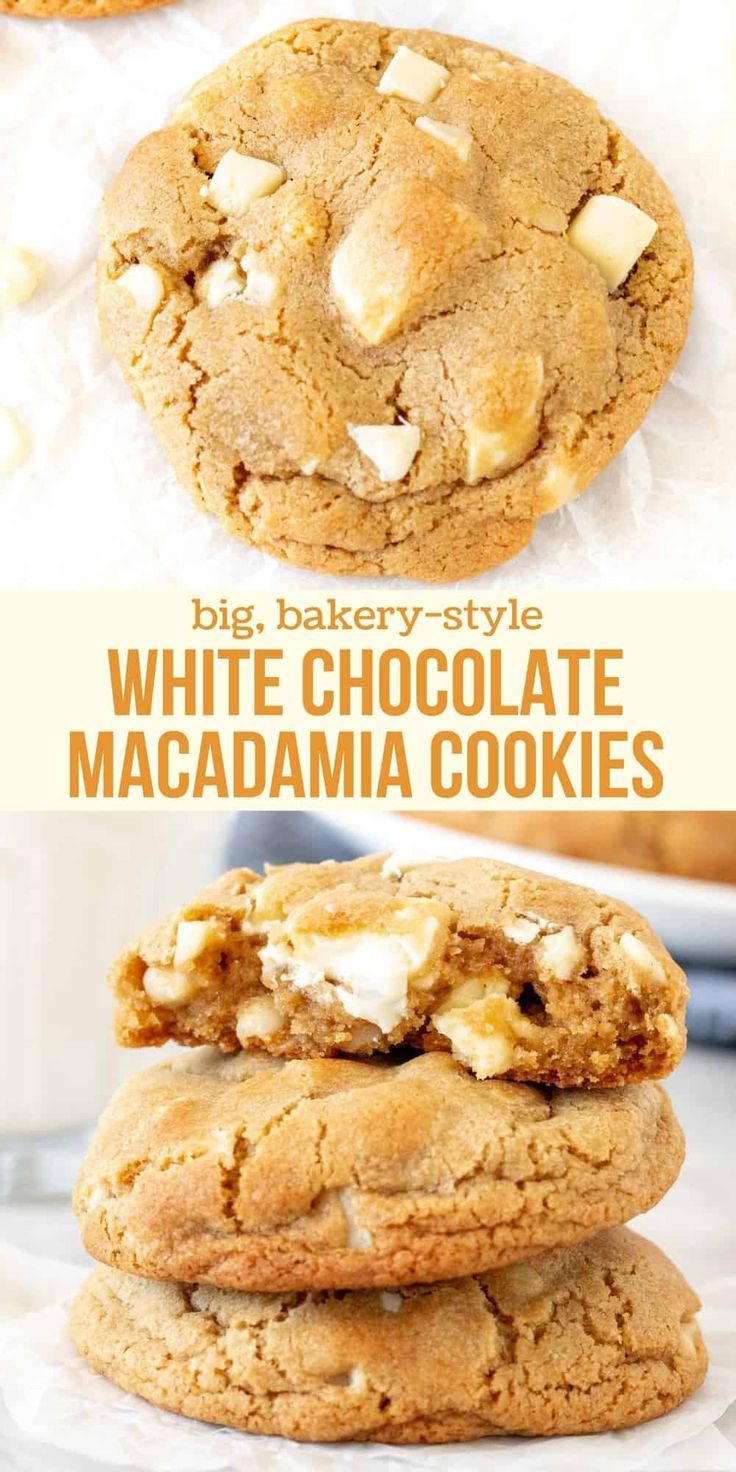 white chocolate macadamia cookies stacked on top of each other