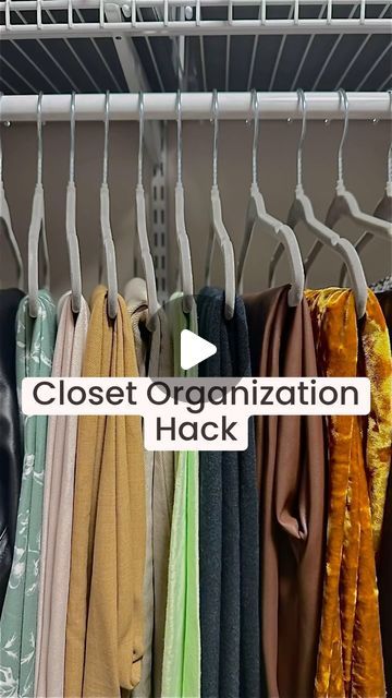 closet organization hack with clothes hanging on hangers