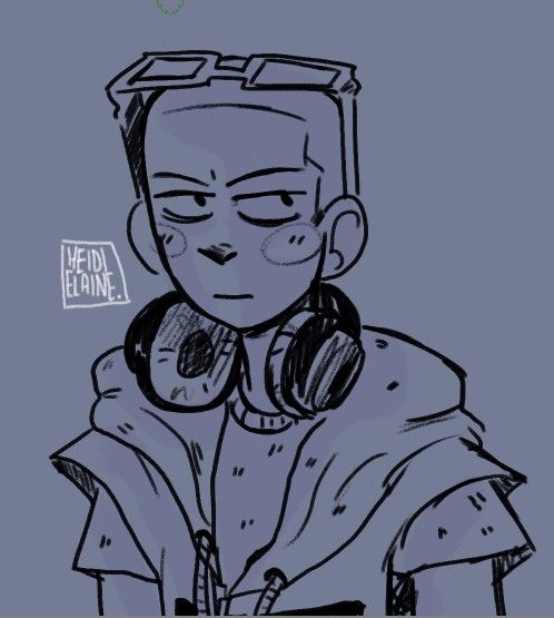 a drawing of a man with headphones on