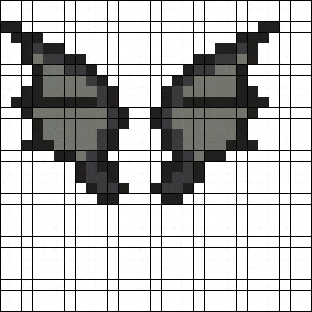 a cross stitch pattern with two black and white butterflies on it's wings, one is