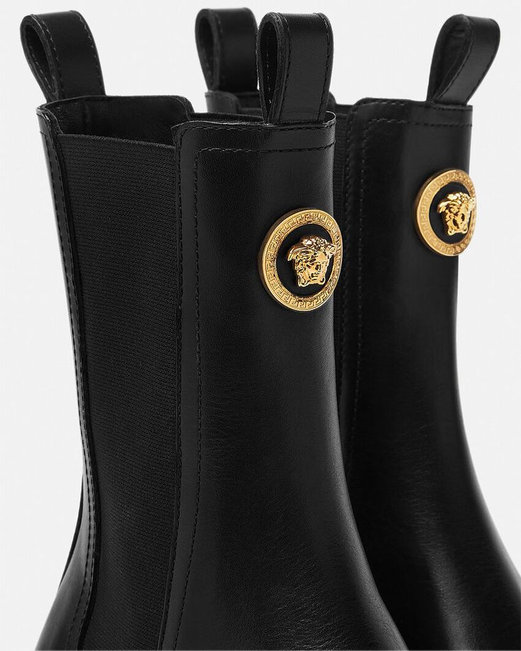 Versace Alia Chelsea Boots | VERSACE Versace Cowboy Boots, Chelsea Leather Boots, Chelsea Boots Style, Black Chelsea Boots, Goat Leather, Gianni Versace, Pull Tab, Fashion Boots, Accessories Design