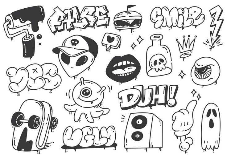 various graffiti font and symbols on a white background stock photo - 1387982