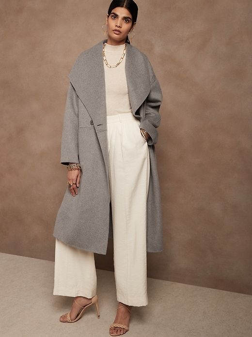 Oversized Double-Faced Coat | Banana Republic Chic Long Wool Coat For Cold Weather, Chic Wool Coat For Winter, Chic Oversized Sweater Coat For Winter, Trendy Oversized Wool Outerwear, Oversized Cozy Wool Coat For Winter, Cozy Oversized Wool Coat For Winter, Chic Oversized Outerwear, Chic Oversized Wool Outerwear, Oversized Chic Wool Coat For Fall