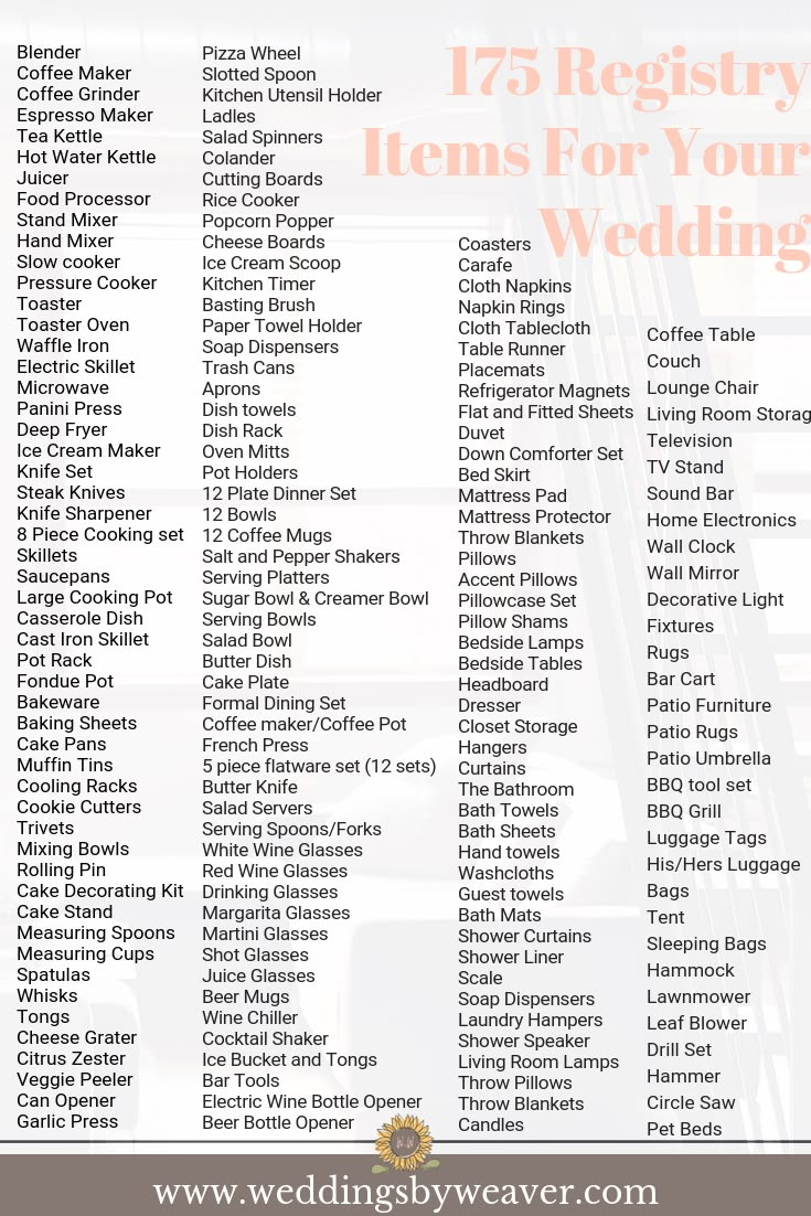 a list of items for your wedding