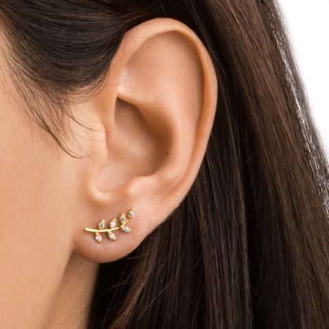 Ear Jacket Earring Gold, Leaf Earrings Silver, Tai Jewelry, Gold Ear Jacket, Plain Silver Rings, Gold Star Earrings, Gold Leaf Necklace, Look Formal, March Birthstone Jewelry