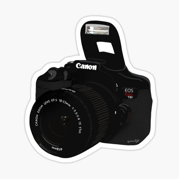 a black camera sticker with the word canon on it's front and side