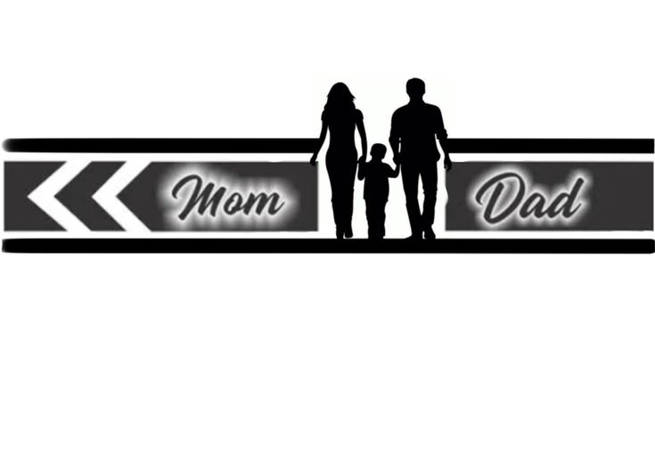 a man and woman are standing in front of a sign that says mom and dad