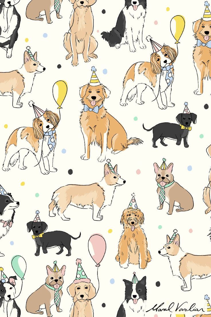 Dog Surface Pattern Design Birthday Pattern Design, Dog Seamless Pattern, Dog Pattern Design, Happy Dog Illustration, Dog Illustration Design, Happy Birthday Dogs, Kids Pattern Design, Kids Wrapping Paper, Dog Illustration Art