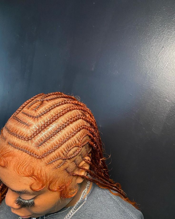 Fulani Ginger Braids, Ginger Tribals With Knotless Braids, Copper Fulani Braids, Ginger Hairstyles Braids, Ginger Fulani Braids With Curls, Ginger Cornrows Braids, Ginger Stitch Braids, Trending Fulani Braids, Fulani Weave