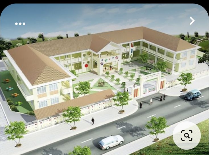 an artist's rendering of a two story building with cars parked in the driveway