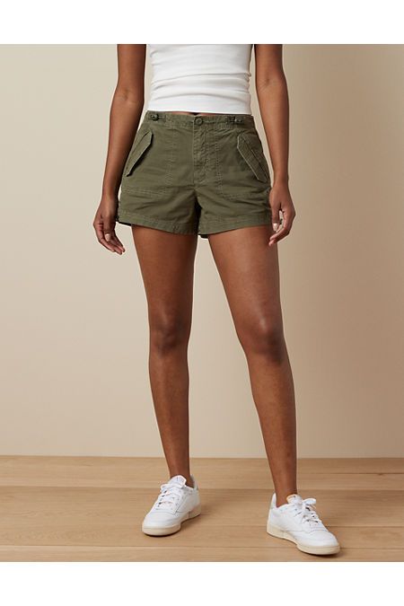 Snappy stretch fabric/Zip fly with button closure/Front patch pockets with zip closure/Back pockets with flap closure/These shorts are Real Good: Made with the planet in mind & a promise to continue to do better. Utility High-waisted Shorts With Patch Pockets, Cheap High-waisted Cotton Cargo Shorts, High-rise Relaxed Fit Utility Shorts, Relaxed Fit High-waisted Utility Shorts, Khaki High-waist Relaxed Fit Shorts, Do Better, Women's Jeans, High Waisted Shorts, American Eagle Outfitters