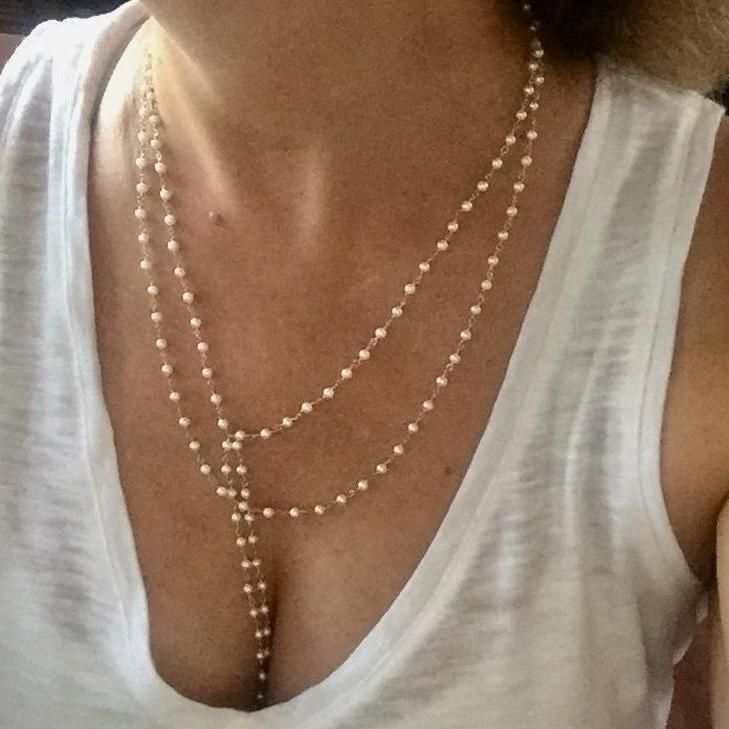 LA PERLA Beaded Akoya Pearl Necklace With Pearl Charm, Akoya Pearl Beaded Necklace With Pearl Charm, White Pearl Layering Necklaces, Double Strand Pearl Drop Necklace, White Pearl Pendant Necklace For Layering, Double Strand Pearl Beaded Necklace With Pendant, White Pearl Drop Necklace For Layering, Elegant Long Baroque Pearl Necklace, White Double Strand Pearl Necklaces