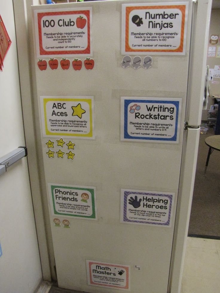 a refrigerator with many stickers on it's door and magnets attached to the doors