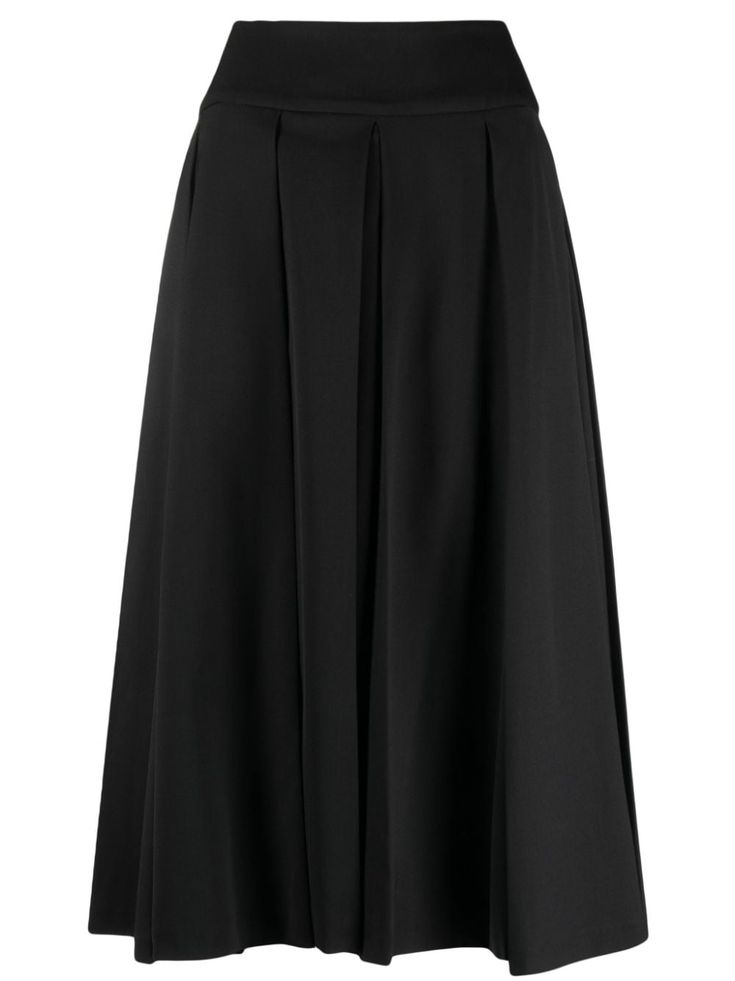 black virgin wool blend box-pleat detail A-line high waist concealed rear zip fastening mid-length straight hem Midi Skirt Black, Top Design Fashion, Fantasy Gowns, Black Midi Skirt, Pleated Midi Skirt, Box Pleats, Luxury Boutique, A Line Skirts, Mid Length