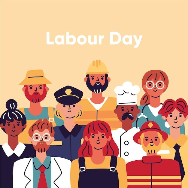 a group of people standing next to each other with the words labor day on it