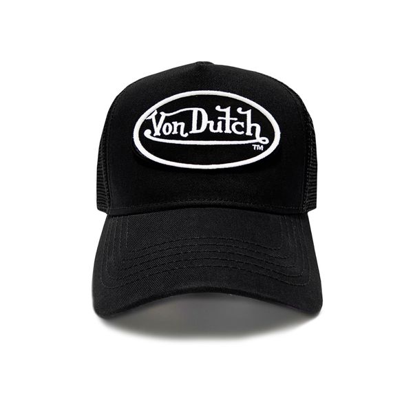 The 51 Classic Snapback Trucker Hat by Von Dutch features an iconic logo patch, a black/white design on the front, a black breathable mesh rear, and an adjustable snapback panel. Black trucker cap Von Dutch USA white logo patch Breathable black mesh rear Curved bill Adjustable snapback panel One size fits most Breathable Trucker Hat With Curved Bill, Breathable Trucker Snapback Hat, Mesh Trucker Hat With Flat Bill, Breathable Trucker Hat With Curved Brim, Mesh Trucker Hat Snapback, Adjustable Trucker Hat With Curved Visor, Mesh Snapback Trucker Hat, Trucker Baseball Cap With Mesh And Flat Bill, Trucker Snapback Hat With Embroidered Logo And Curved Brim