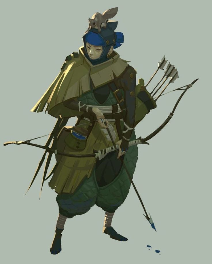 an animated character is dressed in armor and holding two arrows, with one hand on his hip