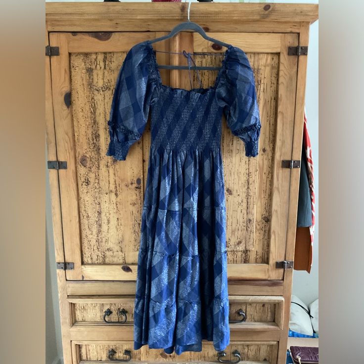 Hill House Nesli Nap Dress, Size Xs - Blue With Silver Plaid Pattern. Nap Dress, House Dresses, Old Farm Houses, Hill House, Old Farmhouse, House On A Hill, House Dress, Plaid Pattern, Blue And Silver