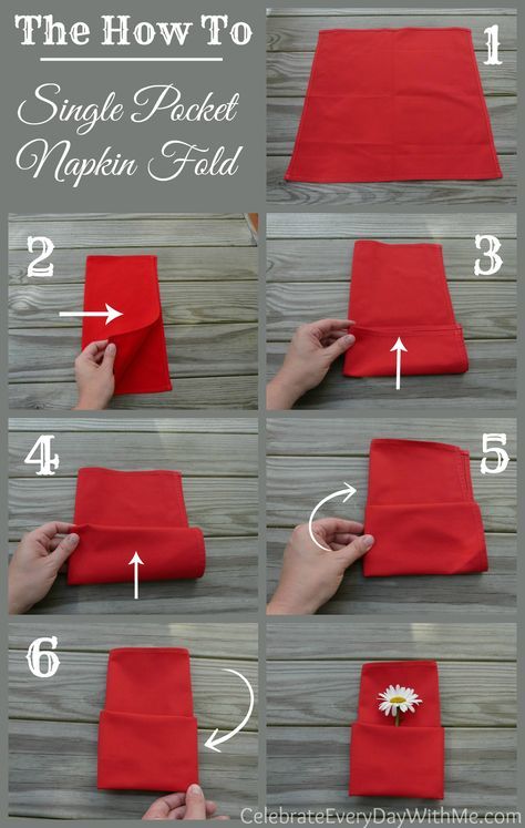 how to make a simple pocket napkin folded in red paper with instructions on how to fold it