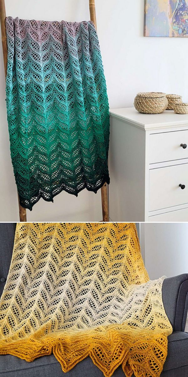 two pictures one with a blanket and the other with a crochet pattern on it