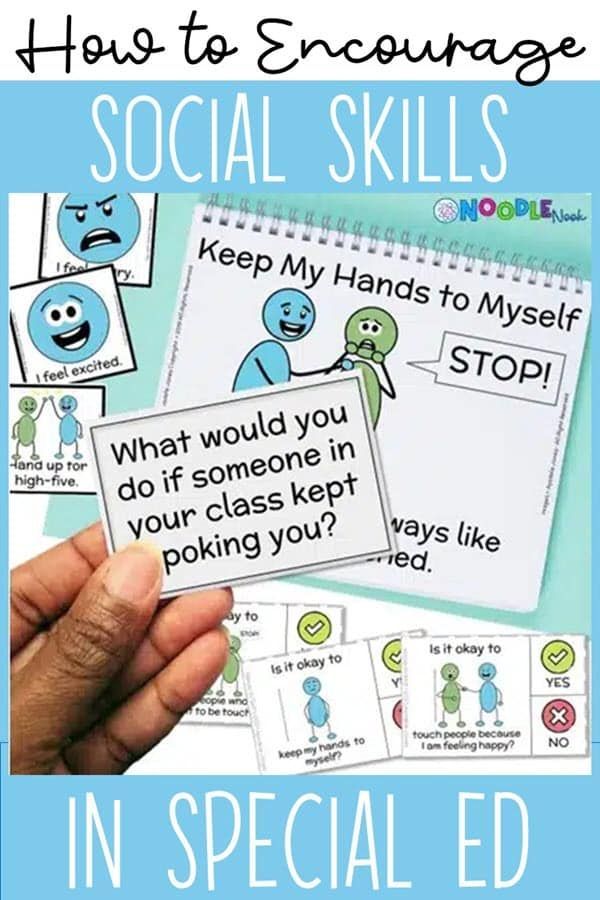 hands holding up two notebooks with the text how to engage social skills in special ed