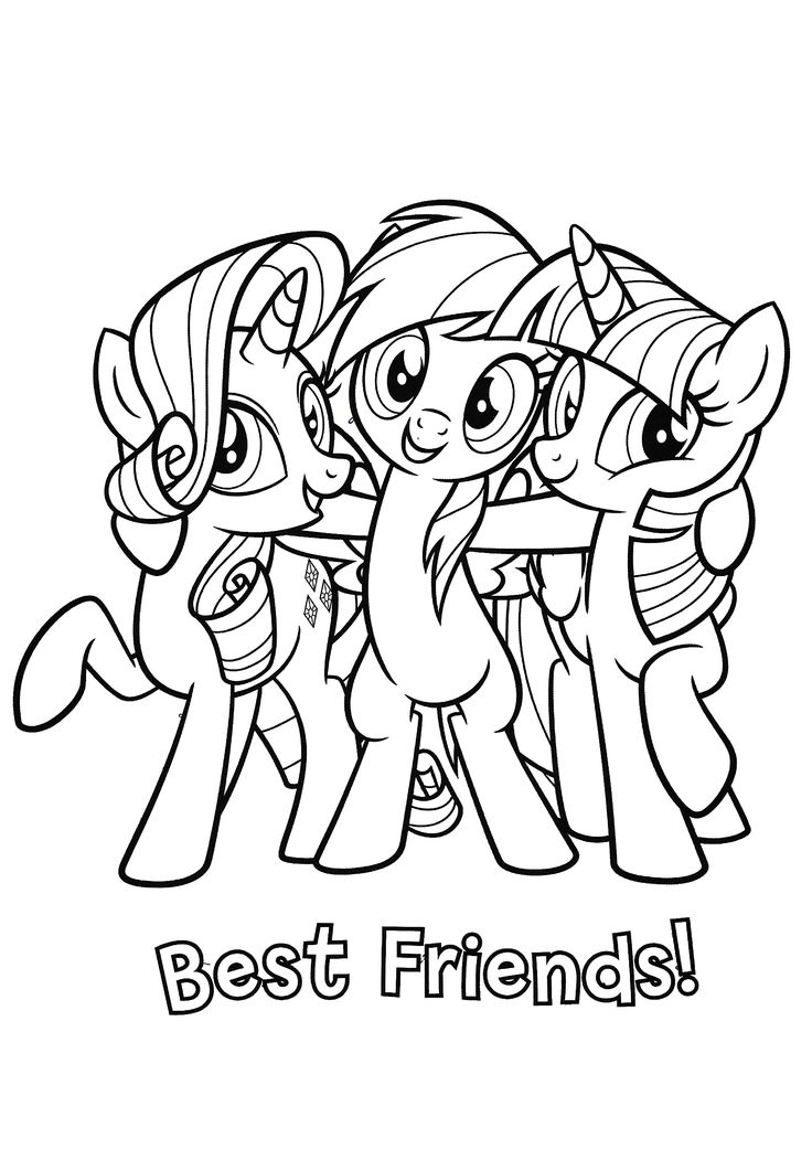 my little pony friends coloring page with the word best friends in front of them and three ponies