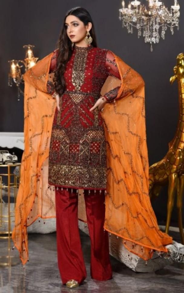 Buy this beautiful chiffon dresses Pakistani 2019 in USA. Embroidered with the work of silma sitara, this chiffon dresses Pakistani 2019 is best for parties Semi-stitched Orange Dress With Intricate Embroidery, Red Georgette Sharara For Party, Party Wear Embroidered Dress With Dabka Work, Festive Party Wear Embroidered Dress With Dabka Work, Party Wear Dress In Chinon For Festivals, Party Wear Chinon Dress For Festivals, Party Dress With Dabka Work In Chinon, Festive Unstitched Shantoon Dress, Party Dress In Chinon With Dabka Work