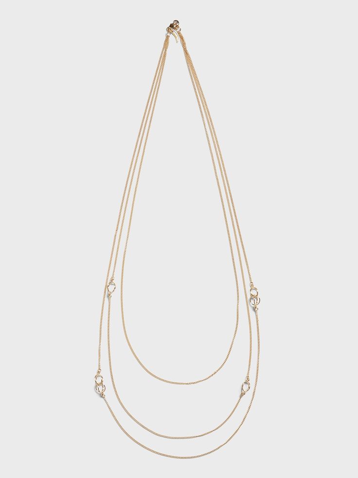 Interlocking Long Layer Necklace | Banana Republic Adjustable Gold Chic Long Necklace, Chic Adjustable Gold Long Necklace, Chic Gold Long Necklace, Chic Multi-strand Gold-tone Jewelry, Gold Metal Necklace For Accessorizing, Chic Gold-tone Multi-strand Jewelry, Chic Gold Metal Long Necklace, Chic Multi-strand Metal Jewelry, Chic Multi-strand Gold Jewelry