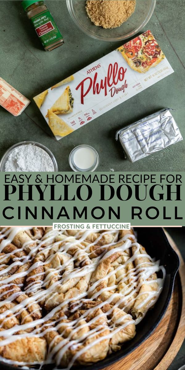 an easy and homemade recipe for phyllo dough with cinnamon roll toppings on the side